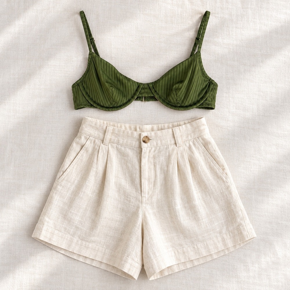 J.Crew Womens Olive Green Ribbed Underwire Bikini Top 36B Recycled Blend